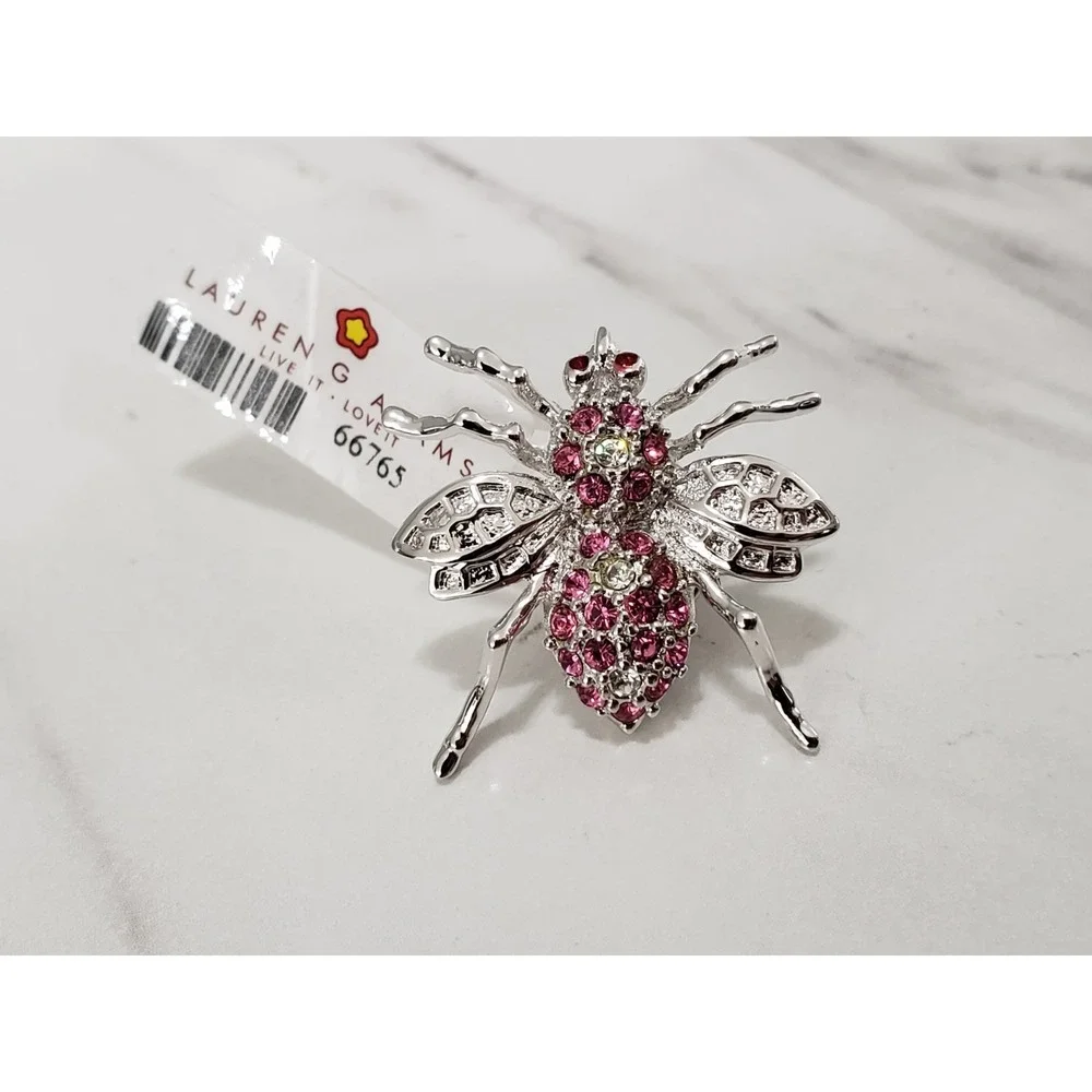 NEW Lady Bug Brooch Pin PINK Crystal Accents By Lauren G Adams BUG entomologisT